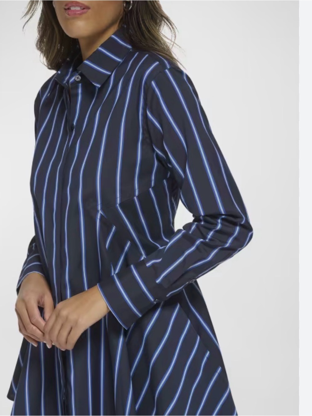 Donna Karan New York Stripe Blouse Tunic Shirt Small Blue Asymmetrical Laganlook